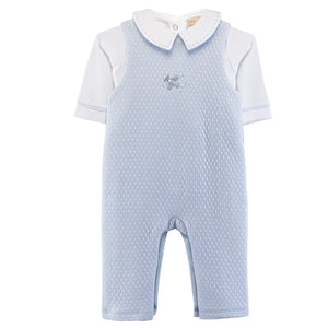Light Blue Lullaby Flight Pima Jacquard All Over Emb Longall w/ Stitched Collar Bodysuit