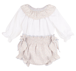 Blue & Khaki Blooms Floral 2pc Dress Set