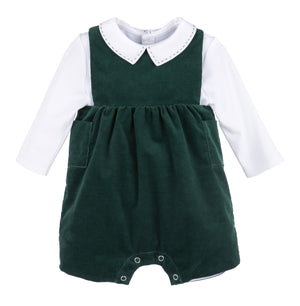 Holly Jolly Green Velvet Shortall Set (Baby)
