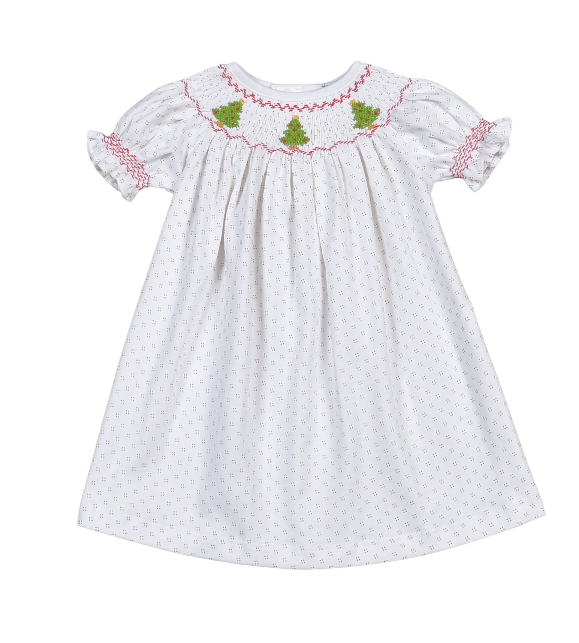 Christmas Trees Hand Smock Pima Bishop Dress (Baby)