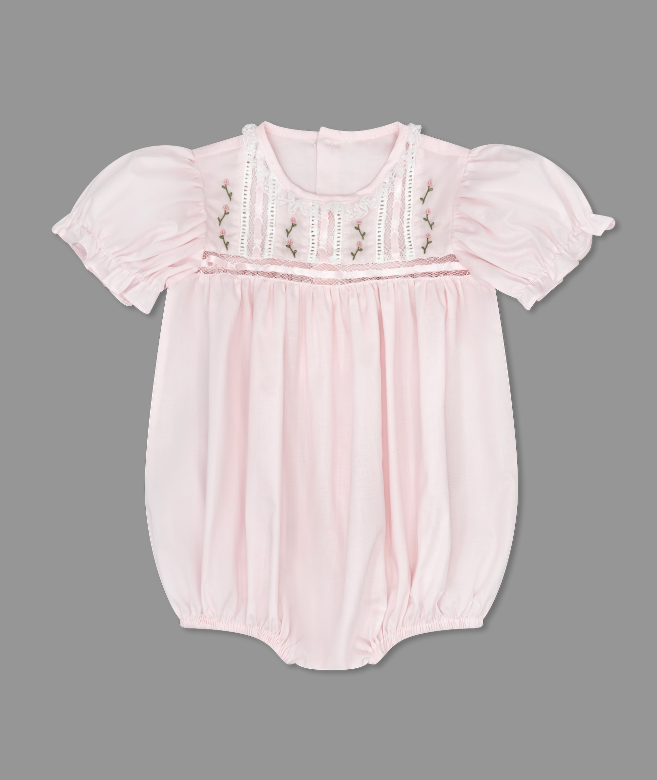 Elizabeth Bubble - Pink Batiste with Rose Embroidery (Baby)