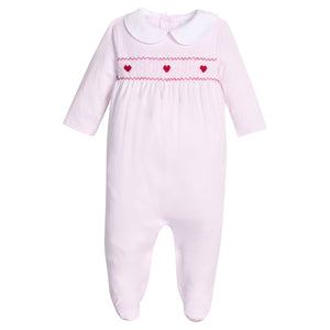 Pink Hearts Smocked Footie