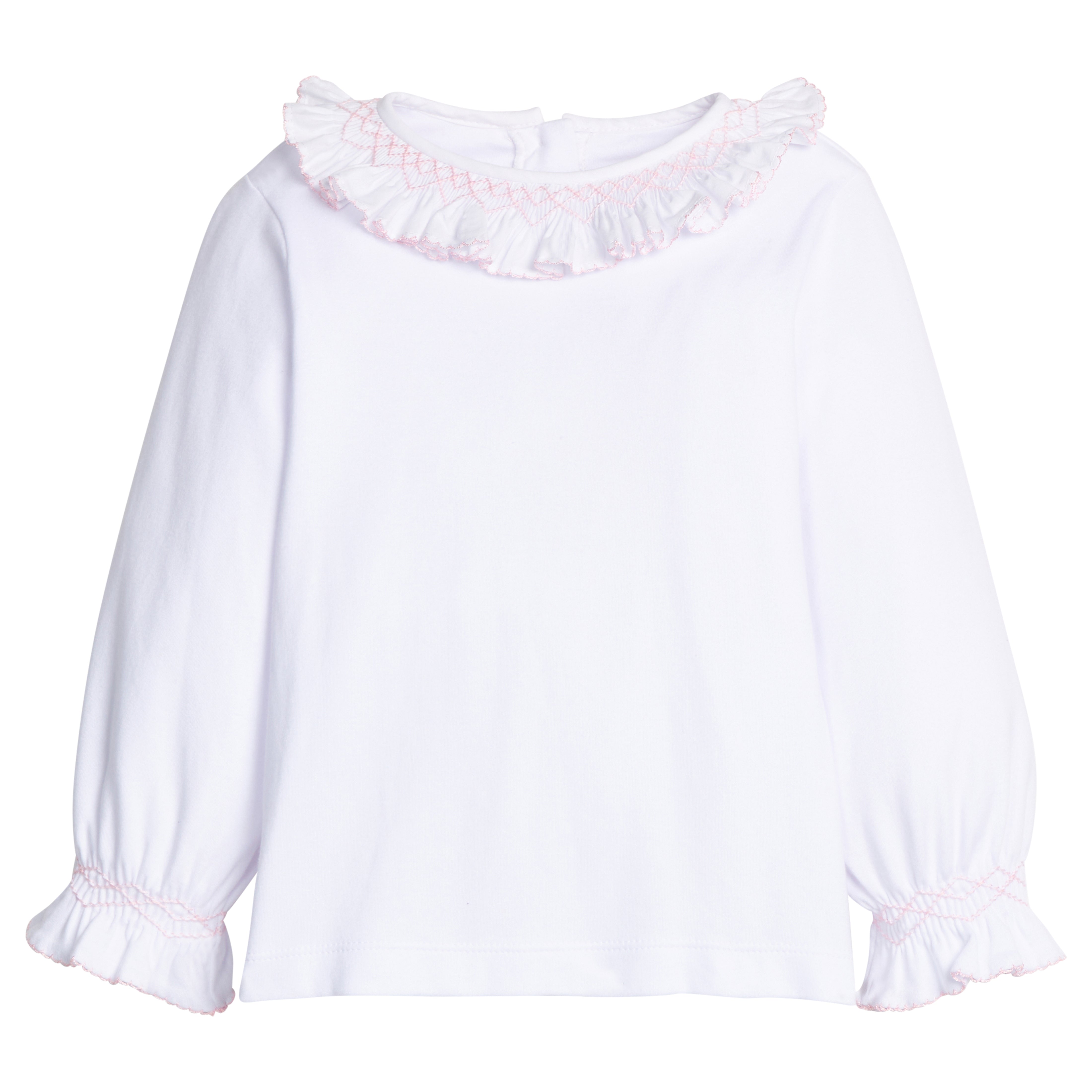 White w/ Light Pink Smocked Madeline Blouse