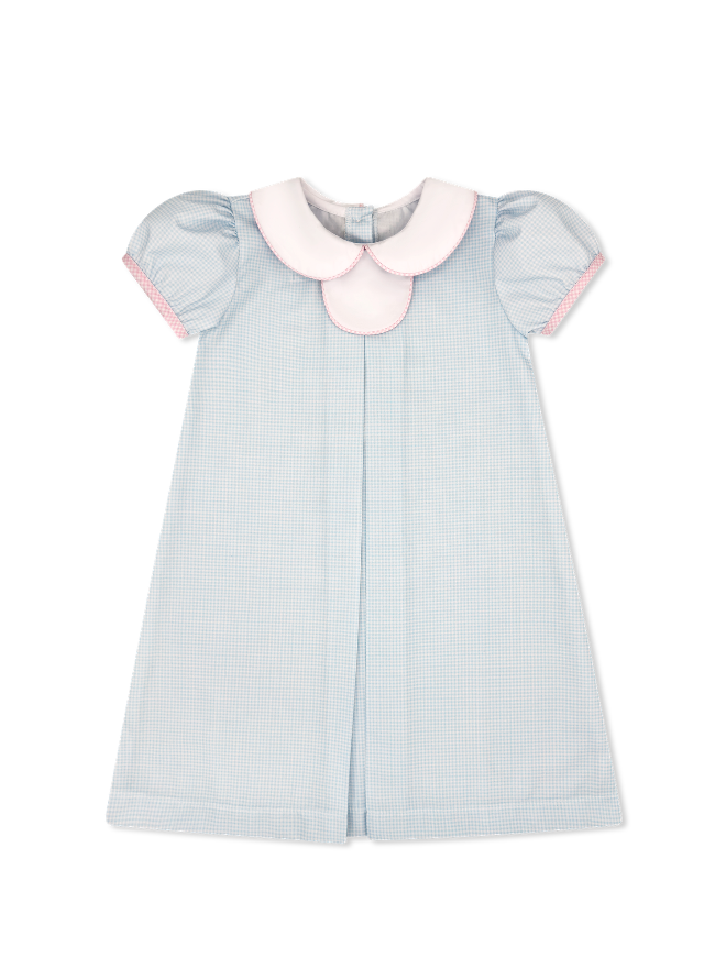 Timeless Tab Dress - Baby Blue Minigingham (Kid)