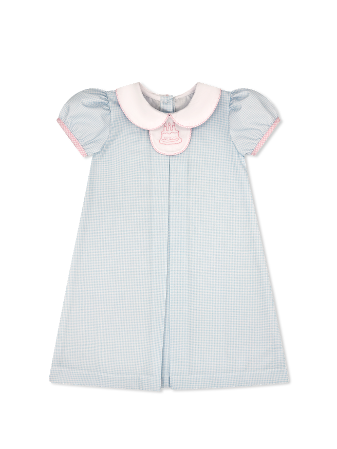 Timeless Tab Dress - Baby Blue Minigingham (Kid)
