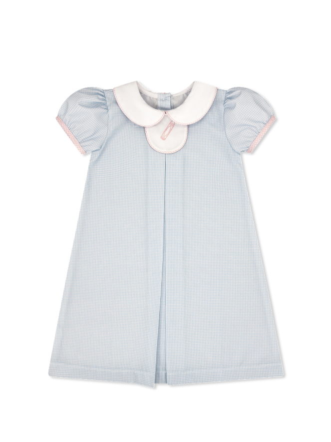 Timeless Tab Dress - Baby Blue Minigingham (Kid)