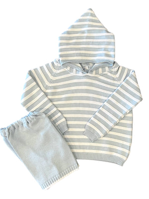 Striped Sweater with Hood & Shorts-Blue (Toddler)