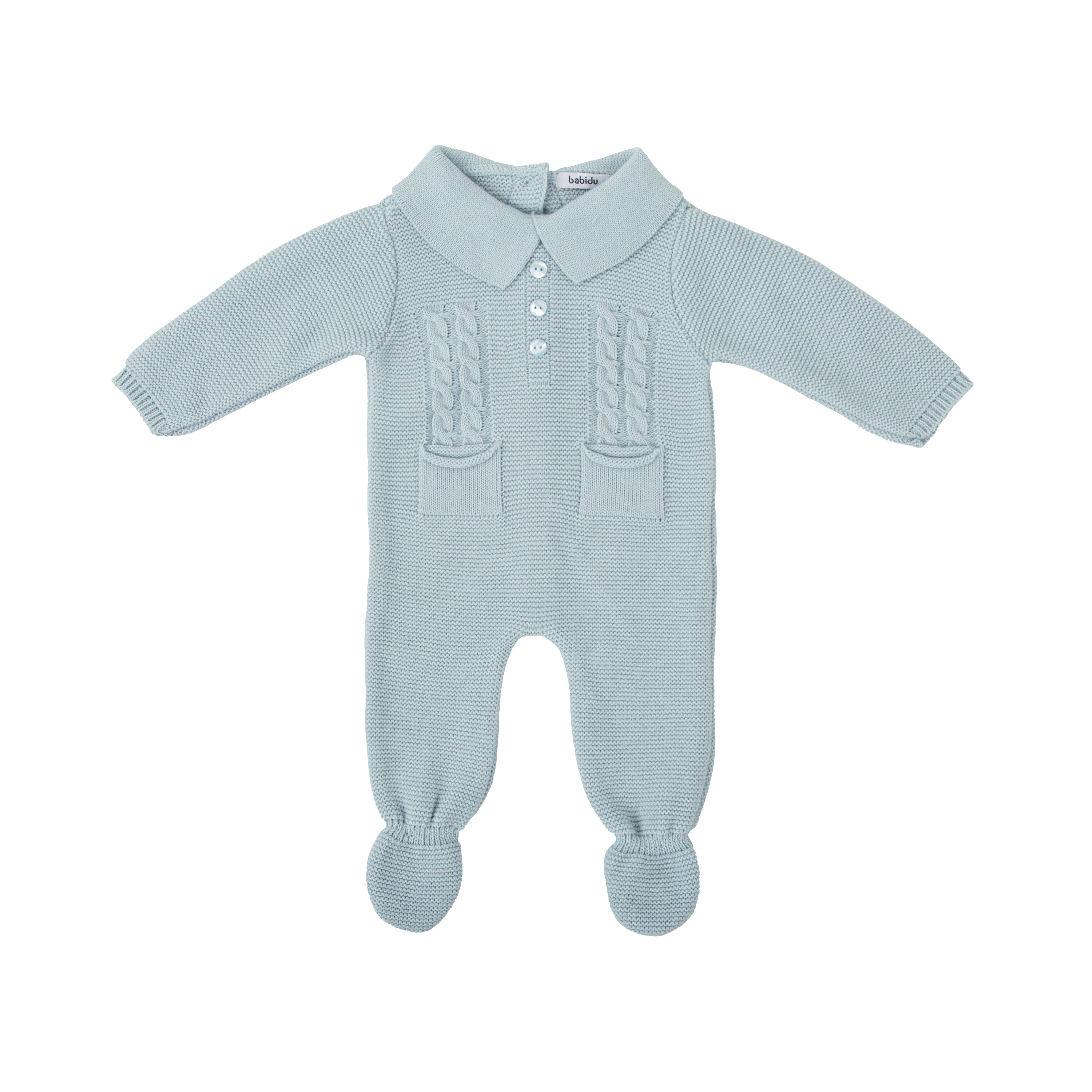 Blue Knitted Babygrow and Bonnet