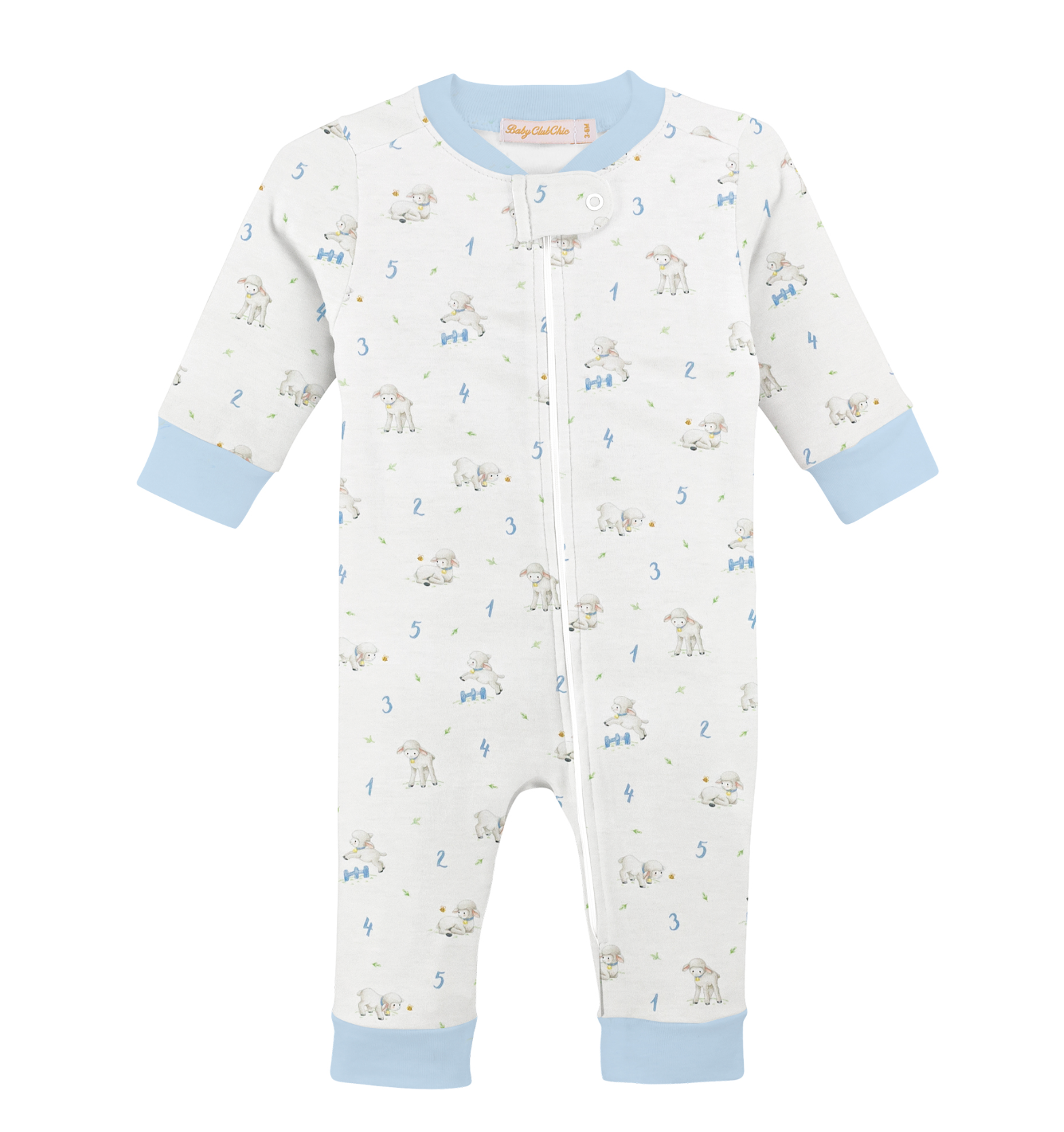 Counting Baby Sheep Blue Printed Zipper Coverall (Baby)