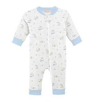 Counting Baby Sheep Blue Printed Zipper Coverall (Baby)