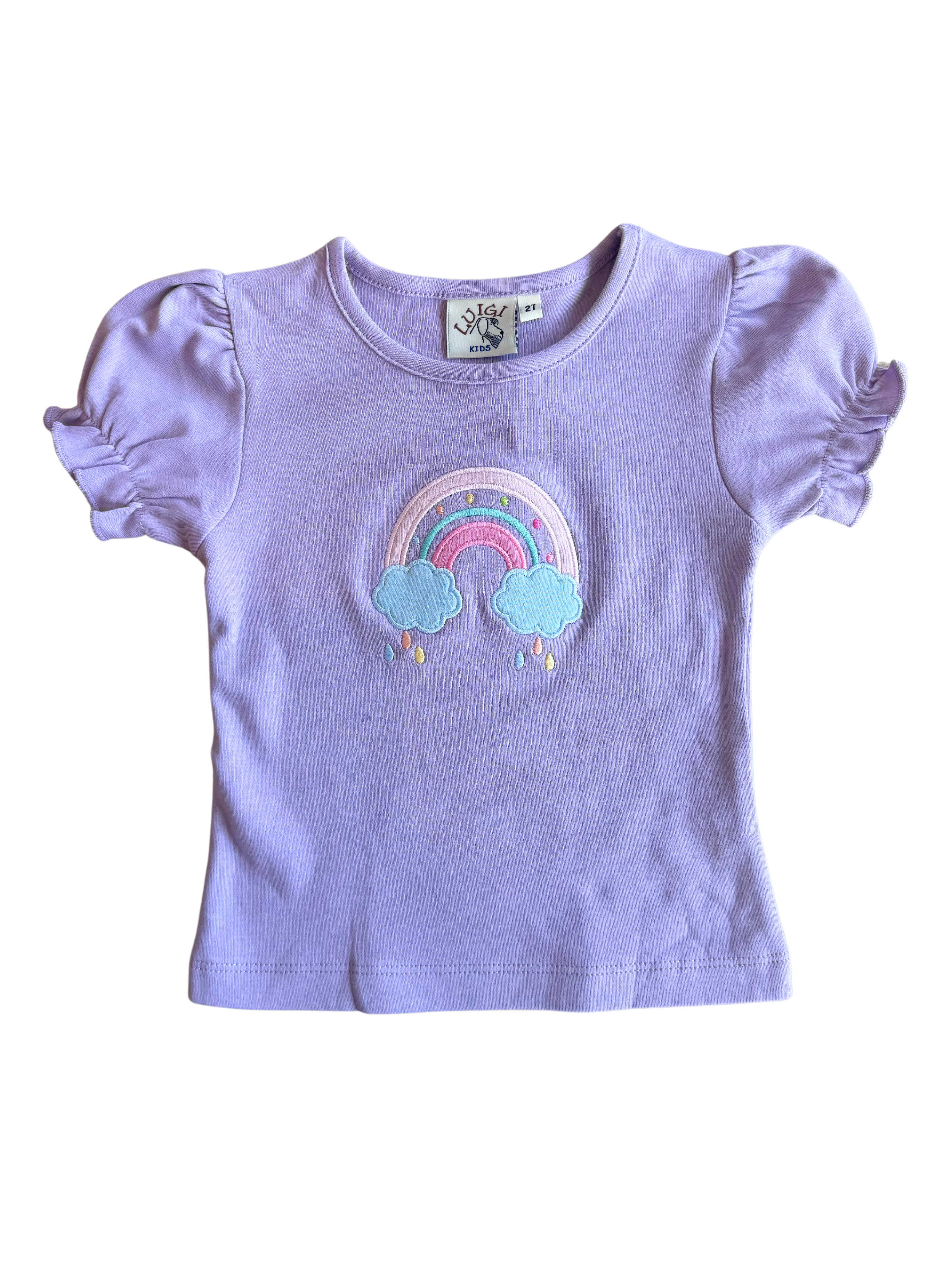 Lavender Ruffle Sleeve Raining Rainbow Top (Kid)