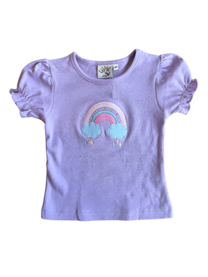 Lavender Ruffle Sleeve Raining Rainbow Top (Kid)