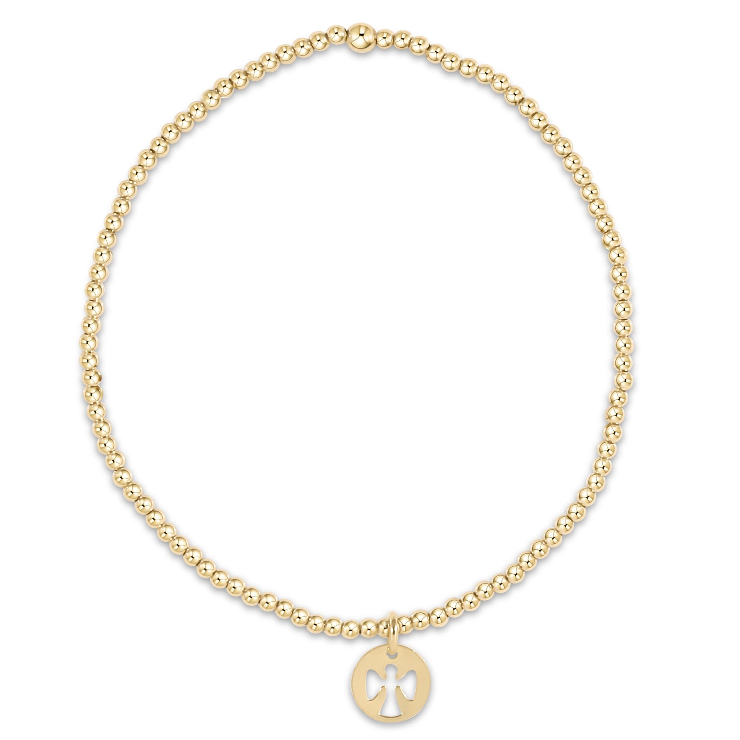 eGirl Classic Gold 2mm Bead Bracelet- Guardian Angel Small Gold Disc