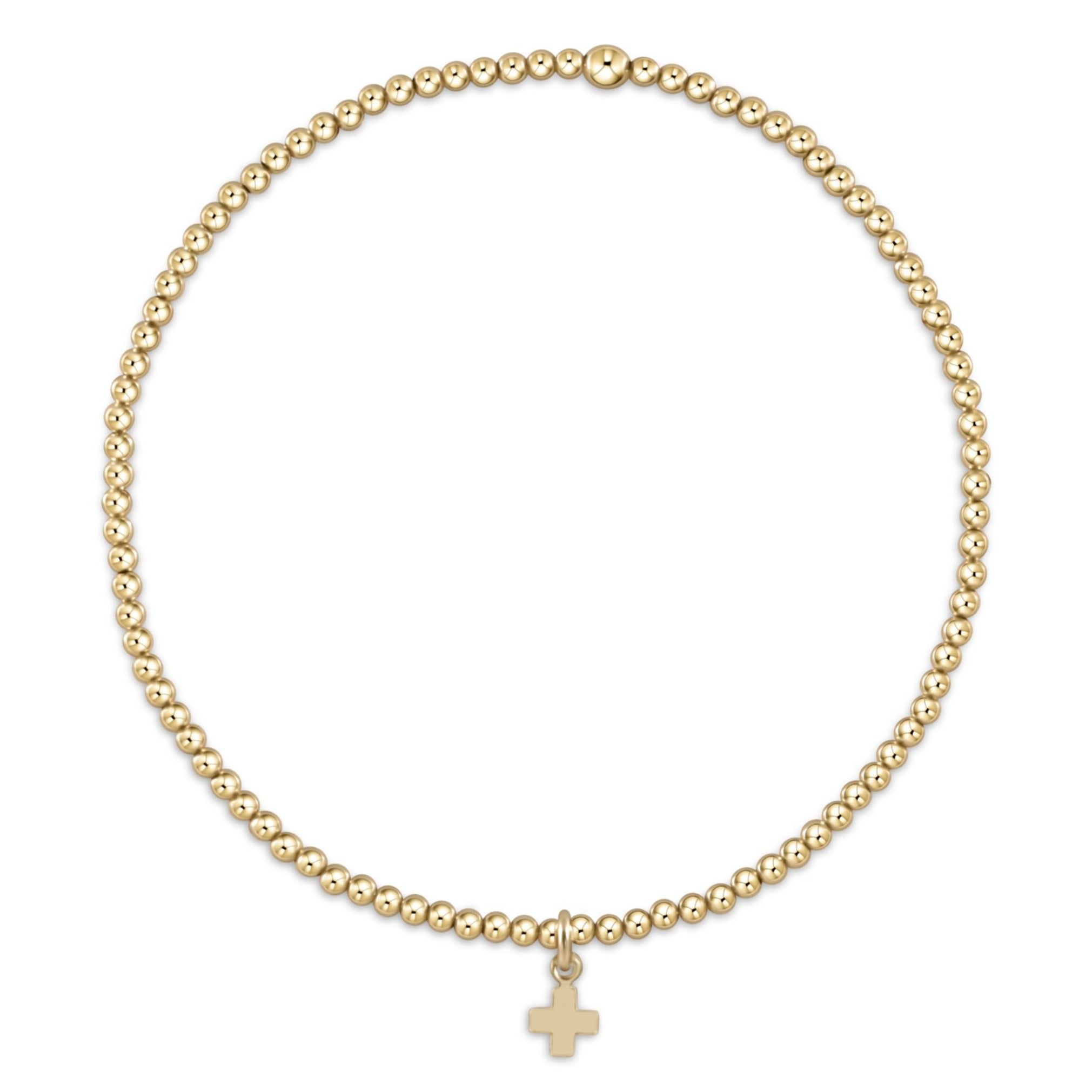 eGirl Classic Gold 2mm Bead Bracelet- Signature Cross Small Gold Charm