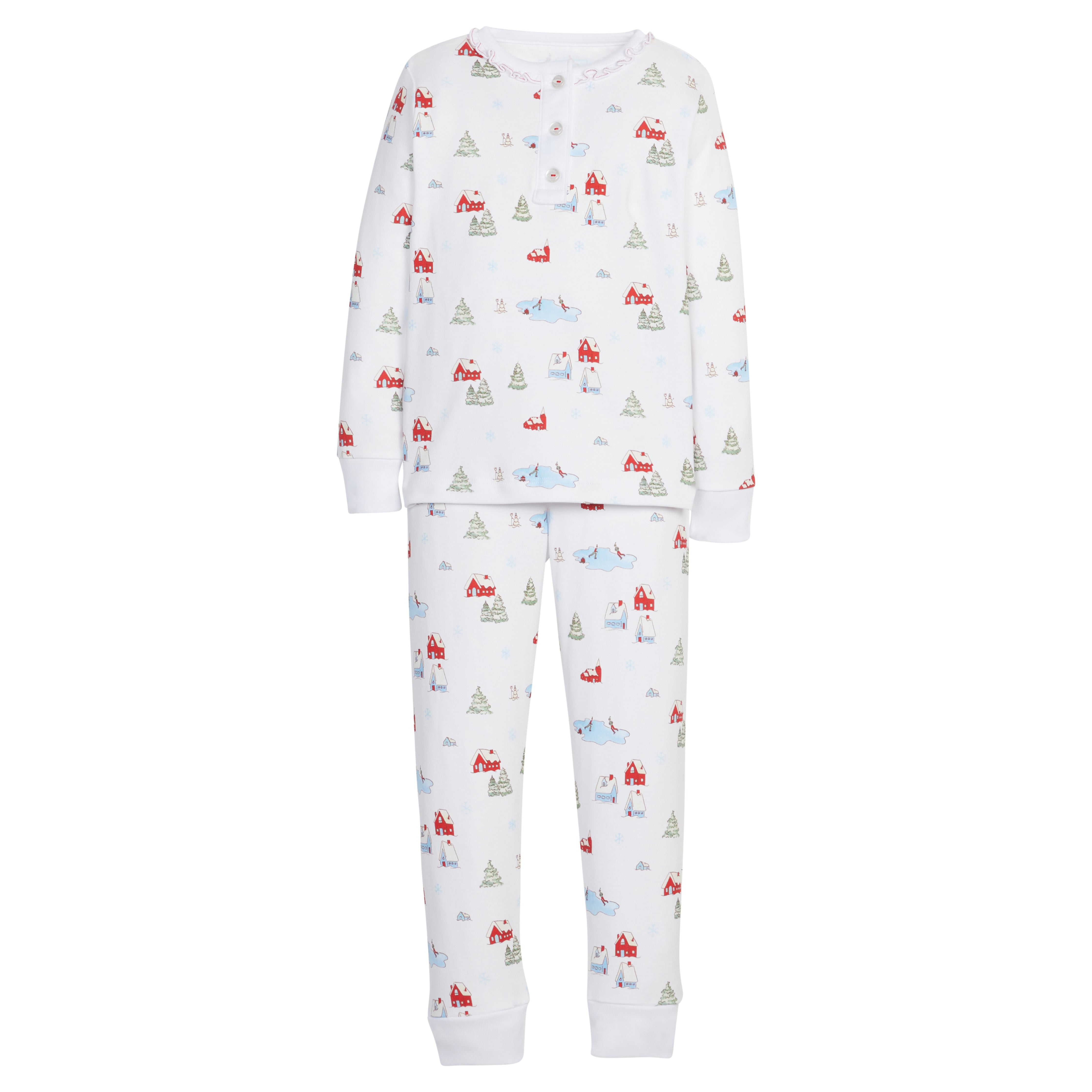 Ruffle Printed Christmas Jammies-Christmas Village (Toddler)