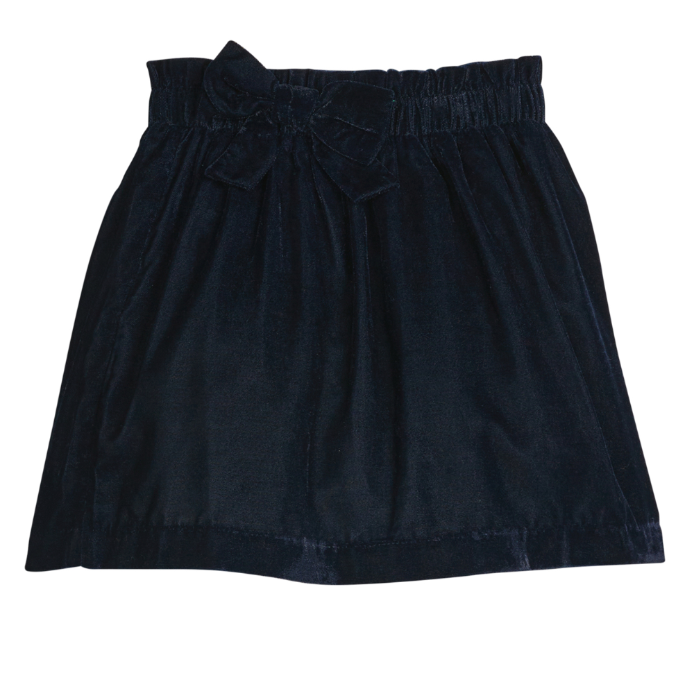 Navy Velvet Paperbag Bow Skirt (Kid)