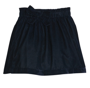 Navy Velvet Paperbag Bow Skirt (Kid)