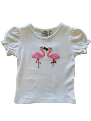 White Ruffle Sleeve Flamingo Top (Toddler)