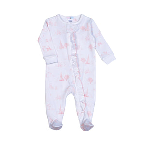 Pink Toile Zipper Footie