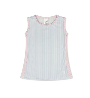 Maddy Tank Blue Mini Stripe with Pink Sides (Big Kid)