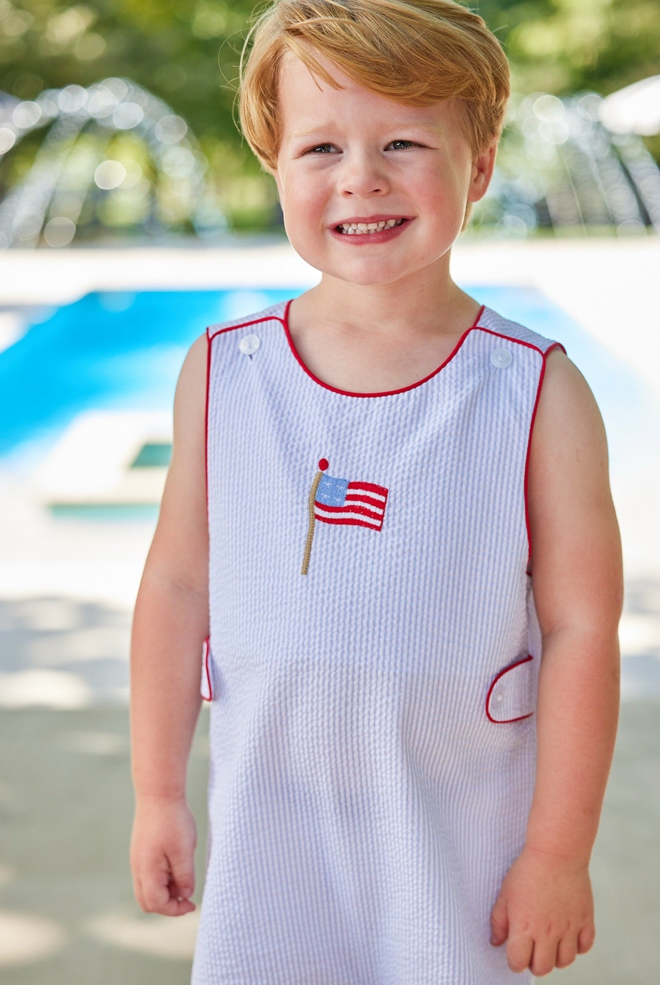 Embroidered Button Tab John John - Flag (Baby)
