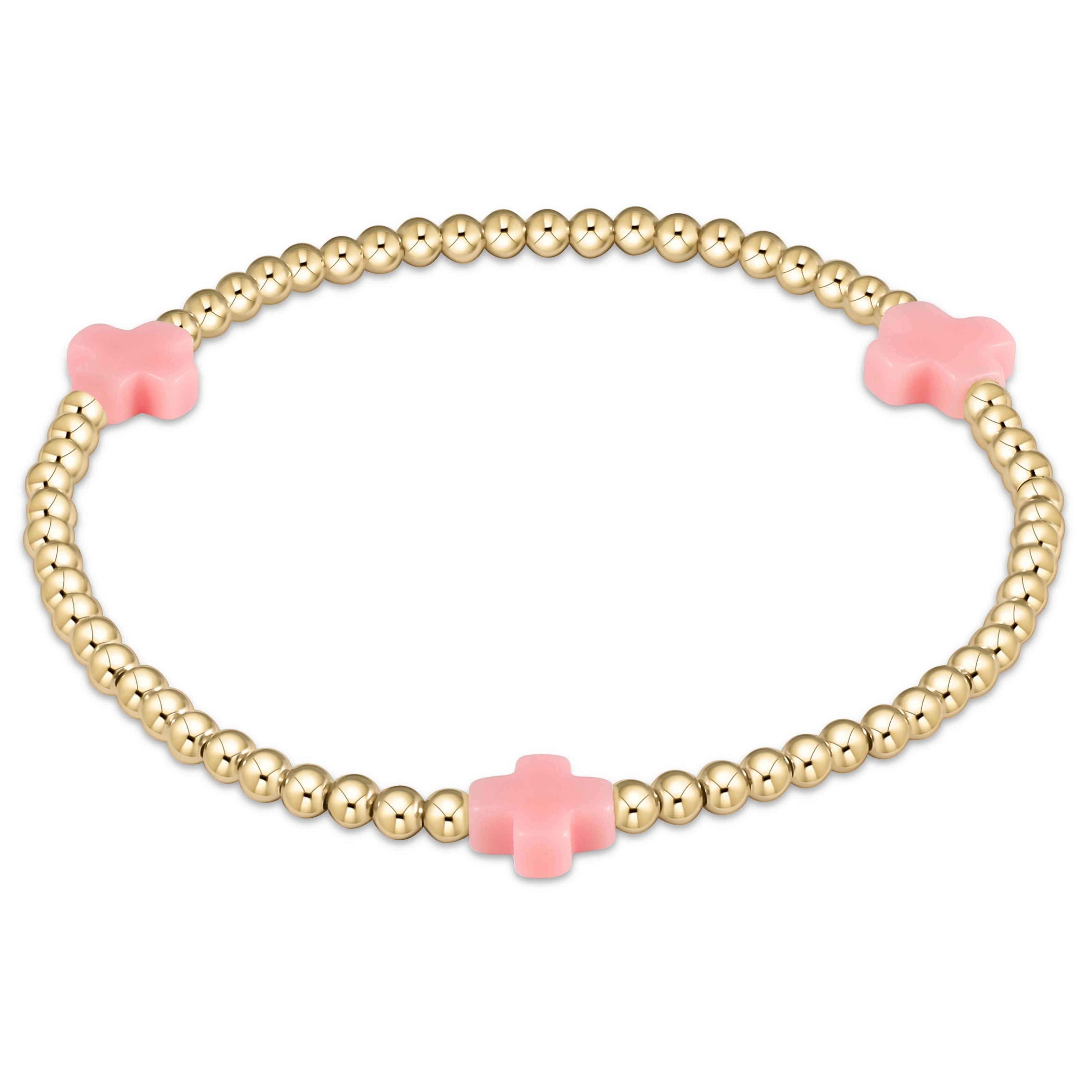 eGirl Signature Cross Gold Pattern 3mm Bead Bracelet- Pink