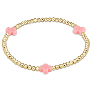 eGirl Signature Cross Gold Pattern 3mm Bead Bracelet- Pink