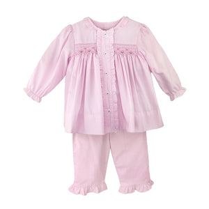 Pink Check Pant Set w/ Smocked Bows & Flowers