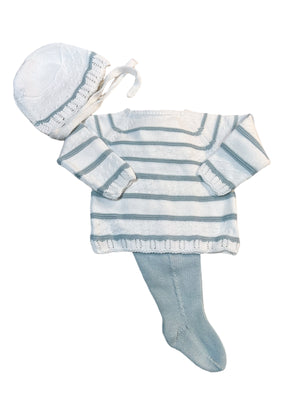 Stripe Footed Set with Bonnet-Green & Blue