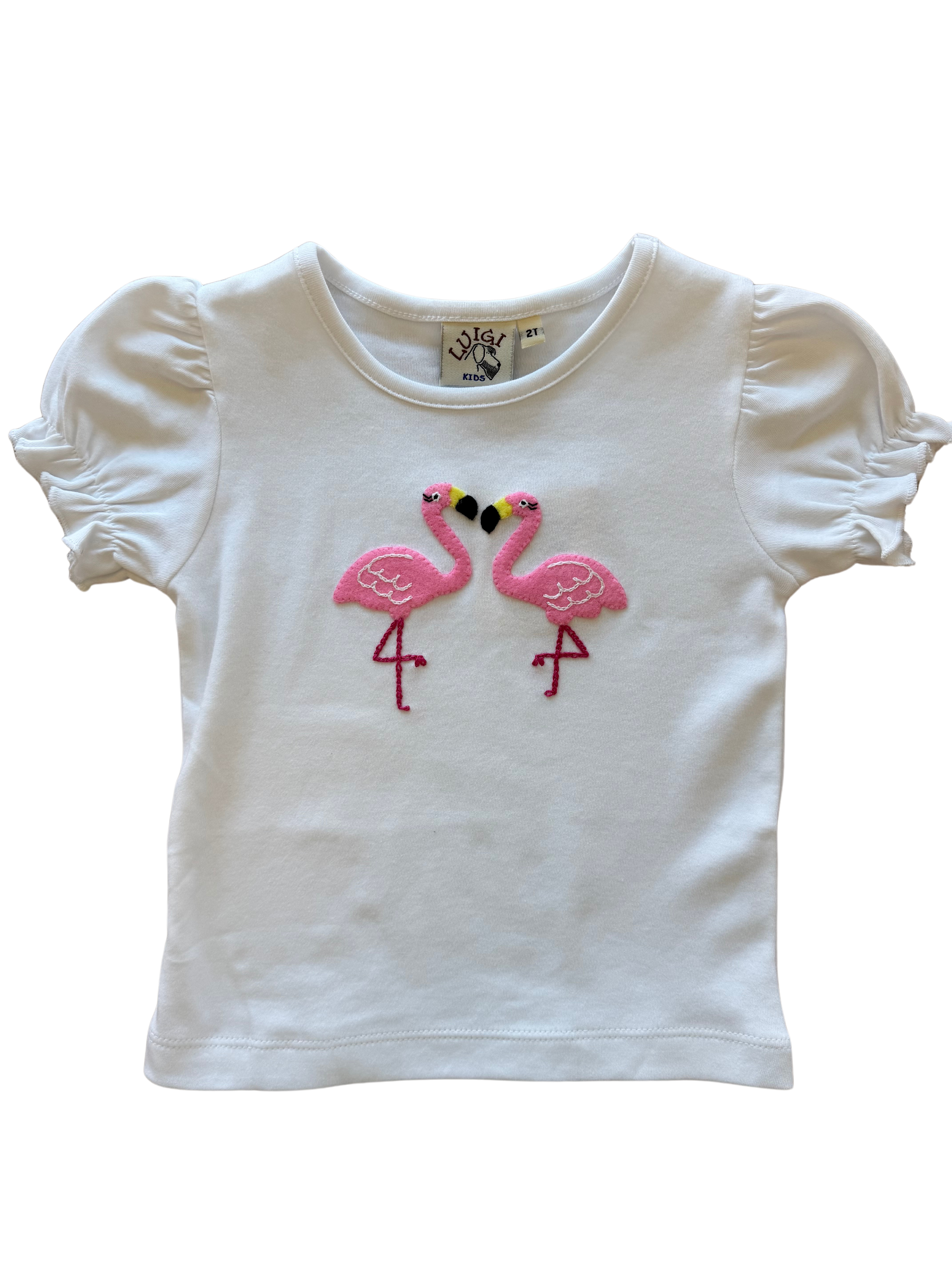 White Ruffle Sleeve Flamingo Top (Kid)