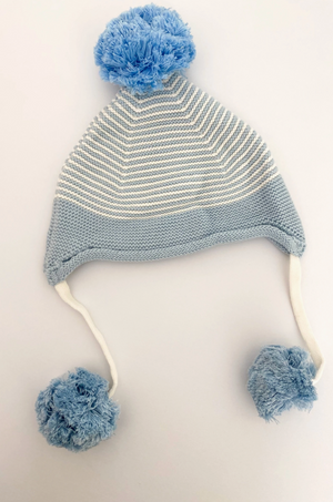 Stripe Pom Hat-Blue & Pink