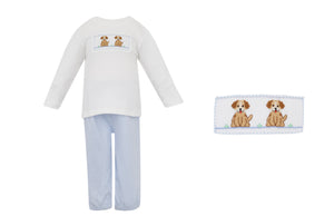 Blue Knit Check Puppies Pant Set (Toddler)