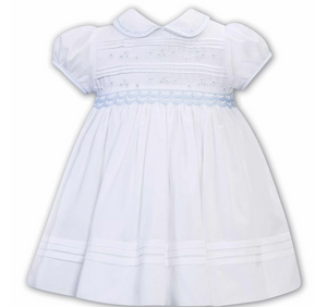 White & Blue Embroidered Dress