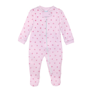 Pink Festive Hearts Zipper Footie (Infant)