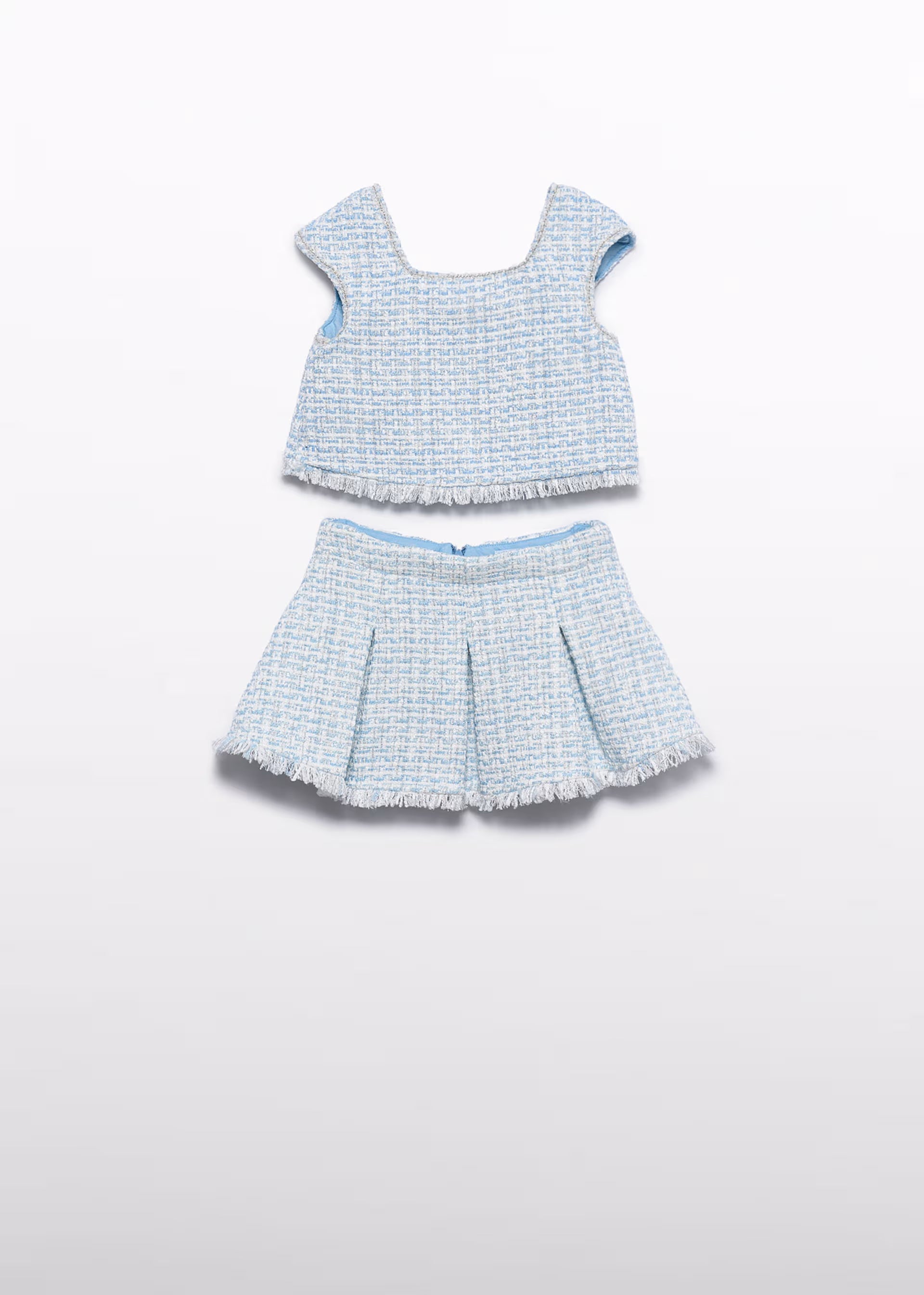 Blue Tweed Skirt Set