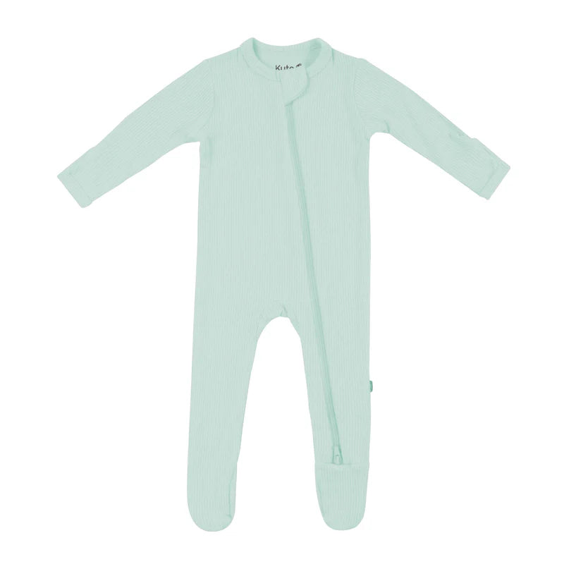 Sage Ribbed Zipper Footie