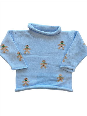 Blue Gingerbread Men Roll Neck Sweater (Toddler)