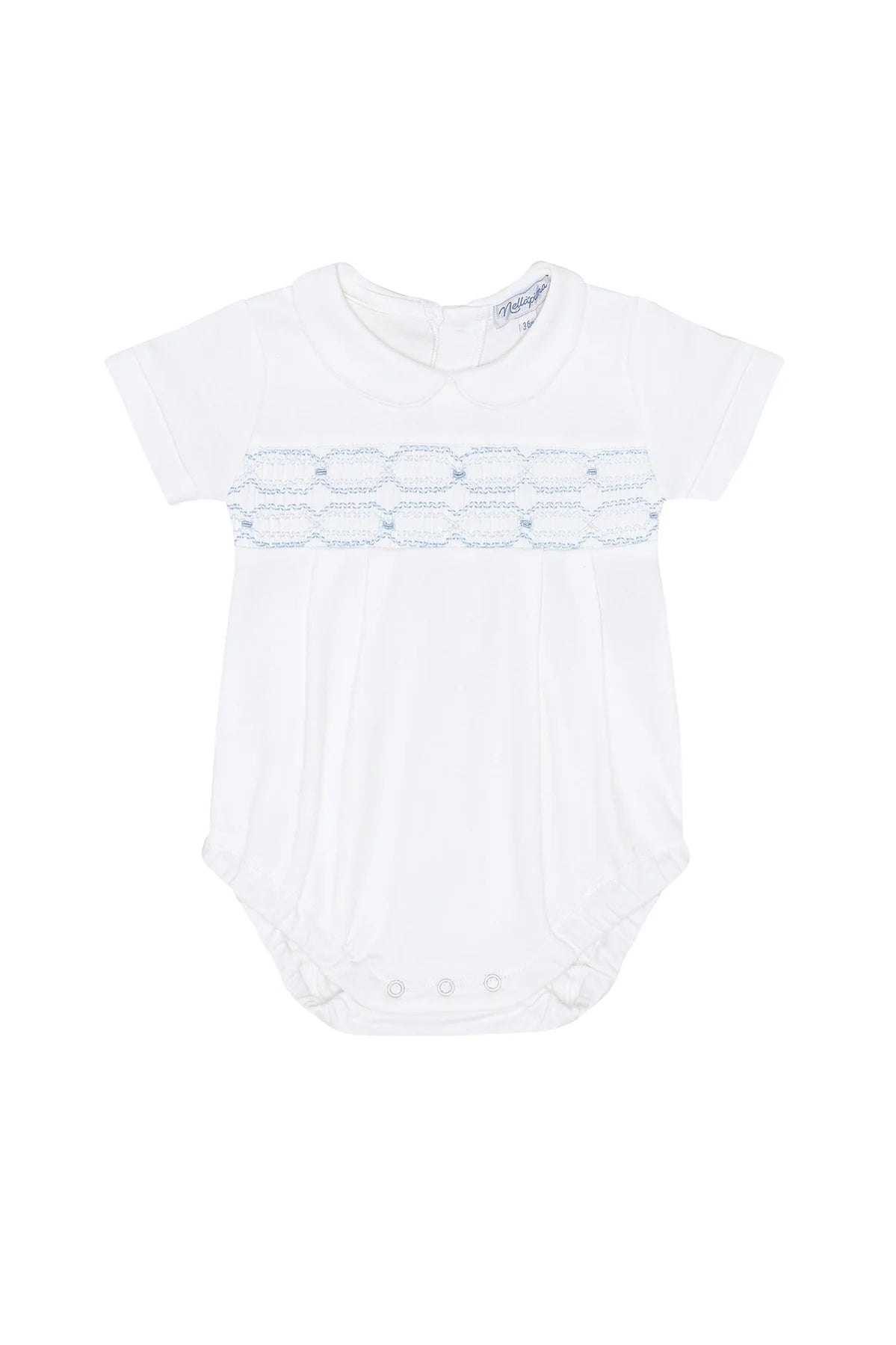 White & Blue Signature Smocked Boys Bubble
