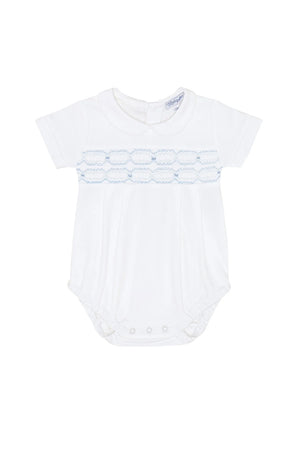 White & Blue Signature Smocked Boys Bubble