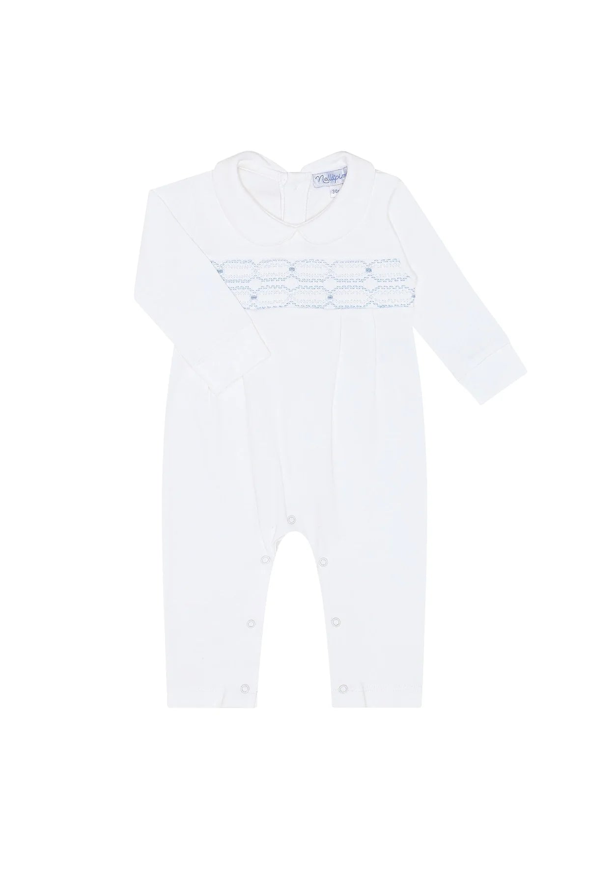 White & Blue Signature Smocked Boys Playsuit
