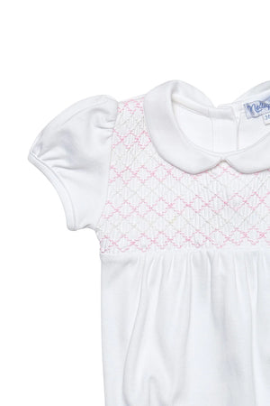 White & Pink Signature Smocked Girls Bubble