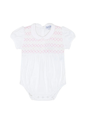 White & Pink Signature Smocked Girls Bubble