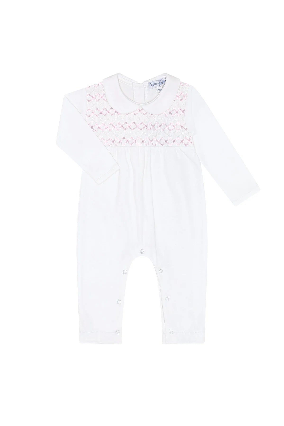 White & Pink Signature Smocked Girls Playsuit