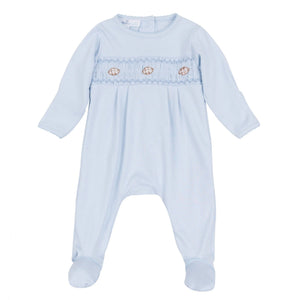Light Blue Tiny Tailgater Smocked Footie