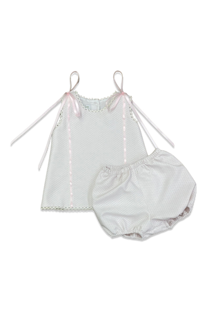 Pink & White Pique Elisabeth Bloomer Set