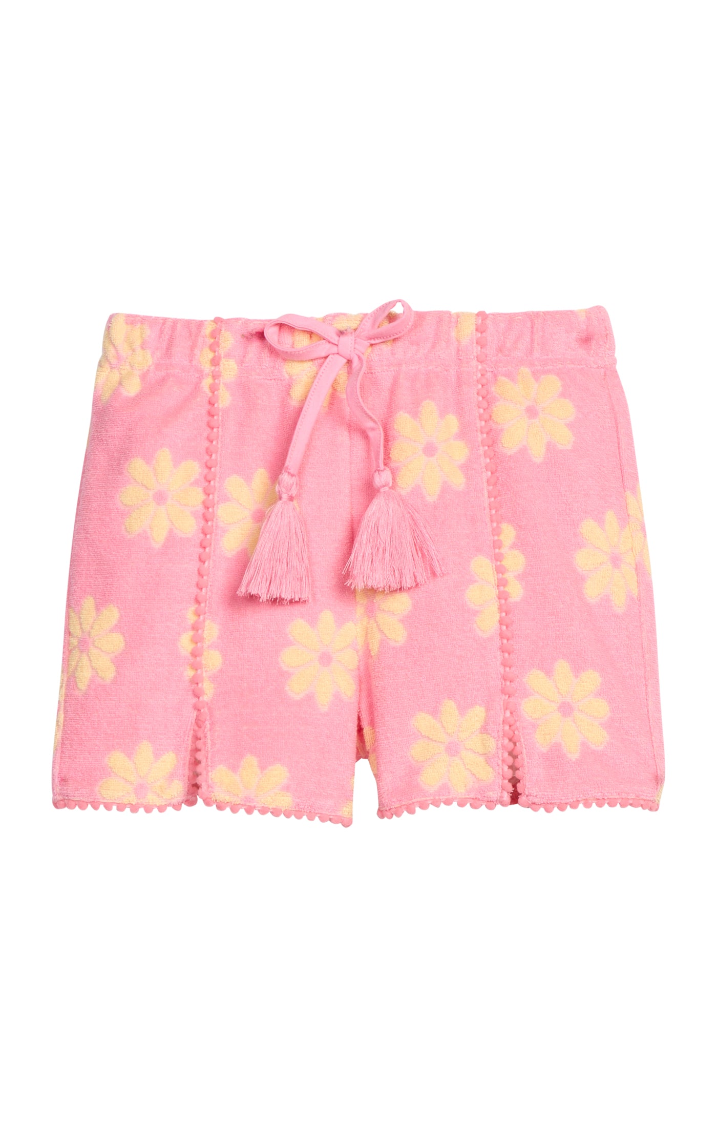 Pink Floral Terry Pom Pom Terry Shorts