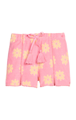 Pink Floral Terry Pom Pom Terry Shorts