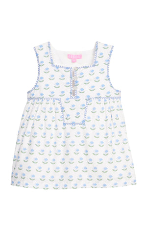 Blue Tulip Block Print Keystone Top