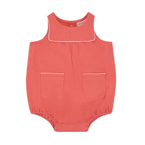 Girls Red Seersucker Sailor Bubble Romper
