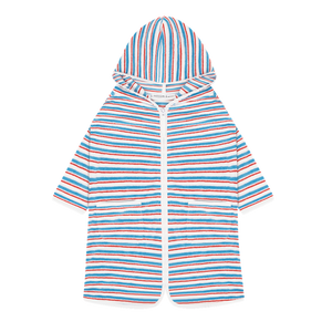 Unisex Stripe French Terry Short Sleeve Hooded Zipper Coverup